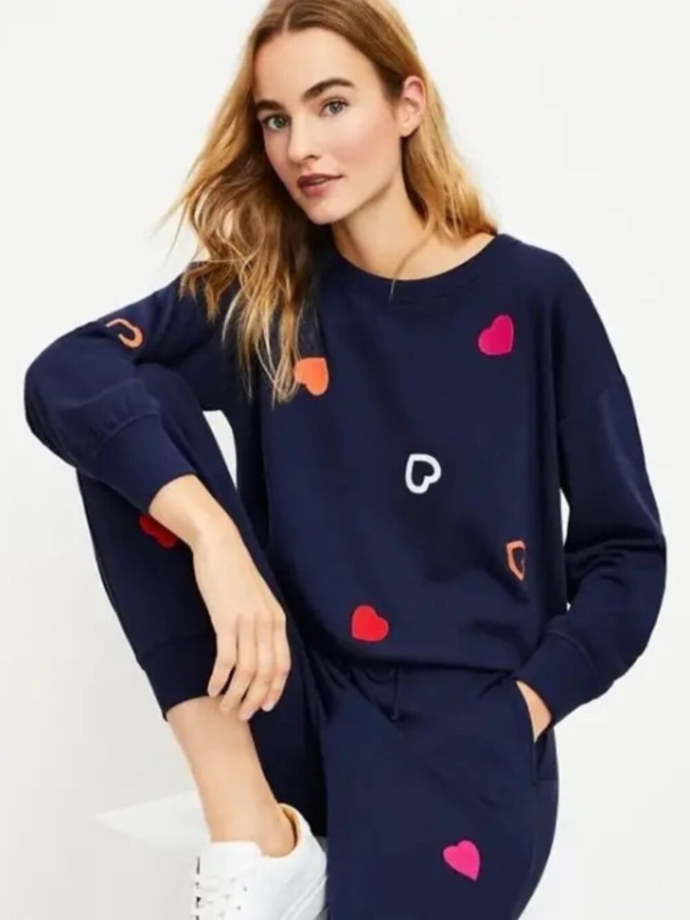 Lou & Grey Navy Hearts Sweatshirt and Sweatpants Set Size S